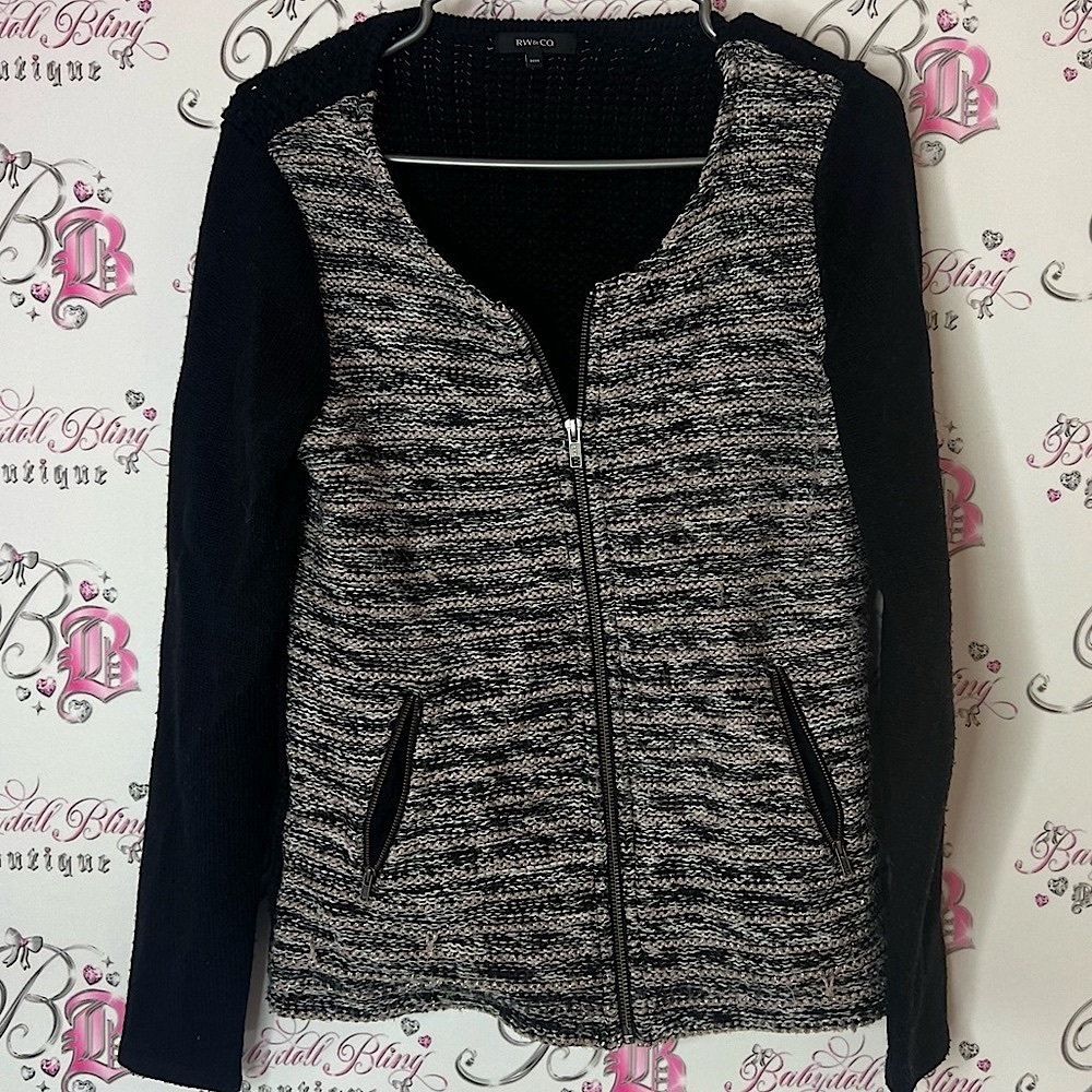 RW&CO. Sweater Black Knit Sweater zip up cardigan grey dressy classic pockets
